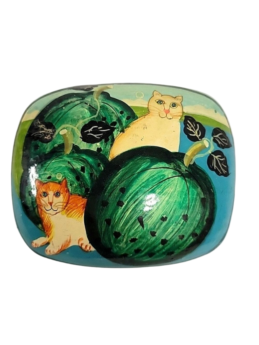 Vtg Paper Mache Like Lacquered Trinket Box - Cats - Made In India